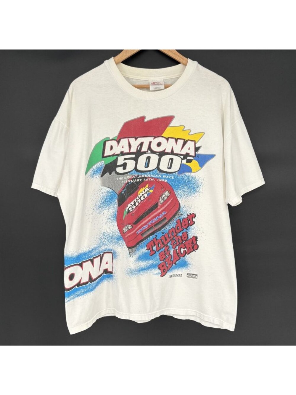 Vintage 1999 Daytona 500 NASCAR T Shirt XL White Thunder at the Beach Racing Y2k